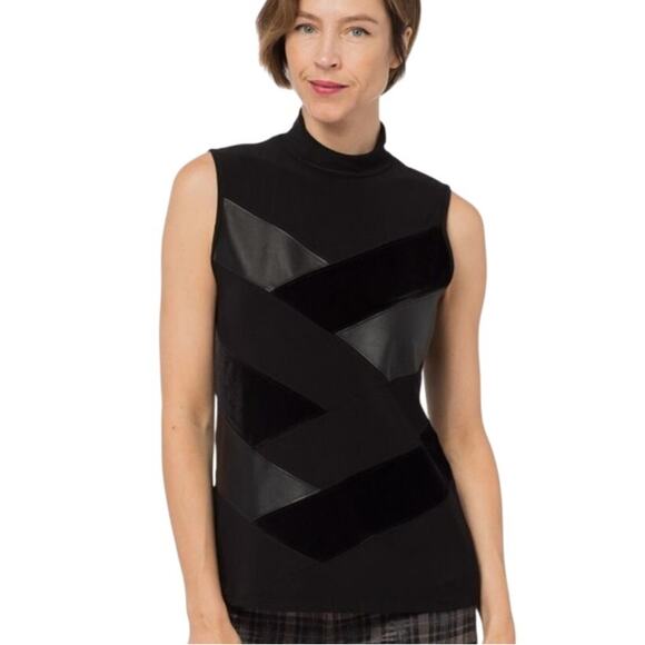 Joseph Ribkoff soft mock neck mixed material sleeveless blouse blouse woman's 6 - Picture 1 of 11